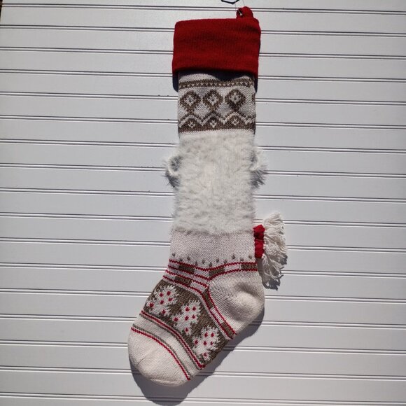 POTTERY BARN Christmas Stocking Classic Fair Isle Knitted Polar Bear Monogram - Picture 8 of 14